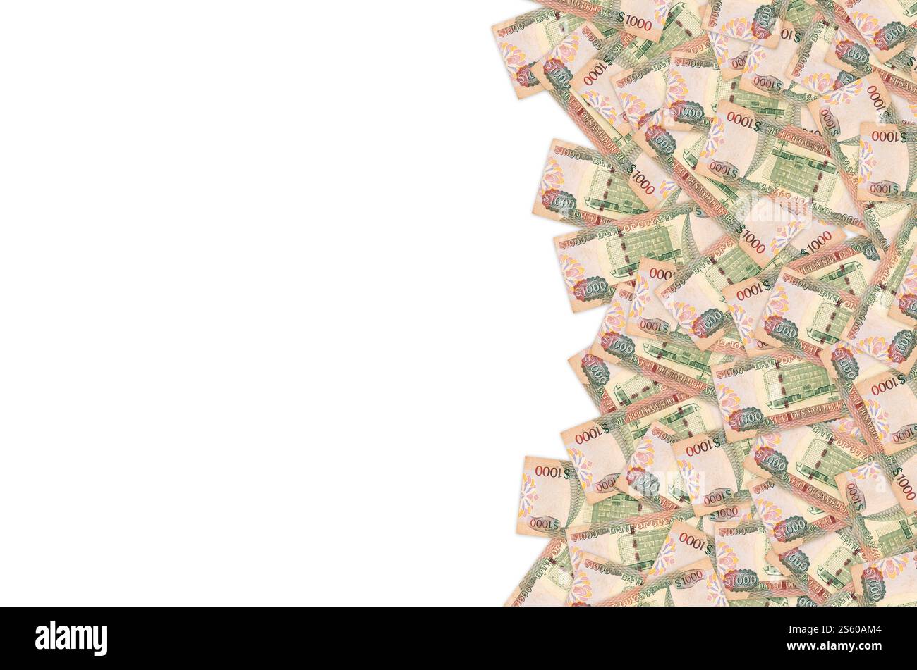 Ein Teil des braunen Guyana-1000-Dollar-Banknotenmusters aus nächster Nähe. Teil des braunen Guyana 1000-Dollar-Banknotenmusters Stockfoto