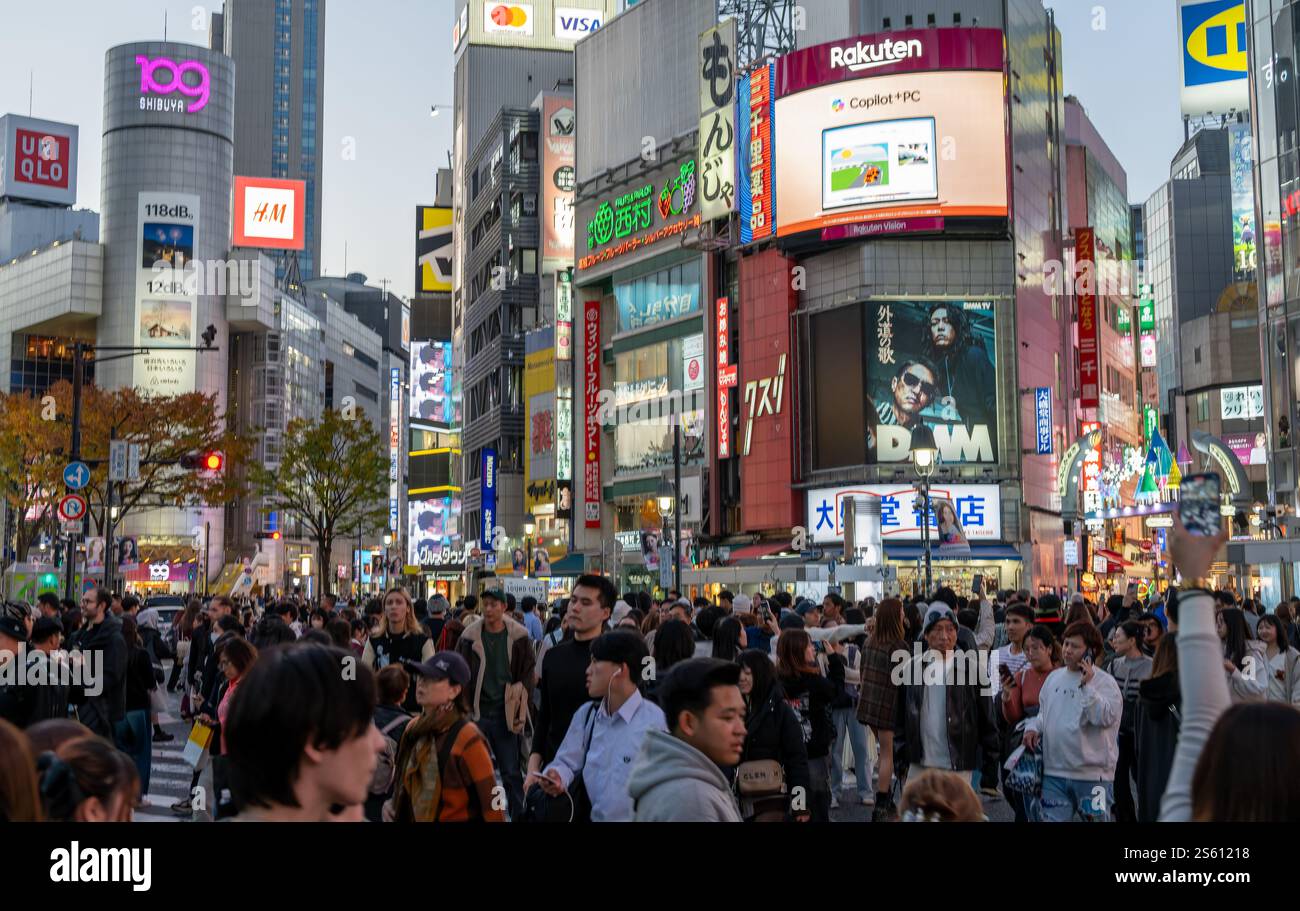 Scramble Square in der Nacht, Tokio, Japan Stockfoto