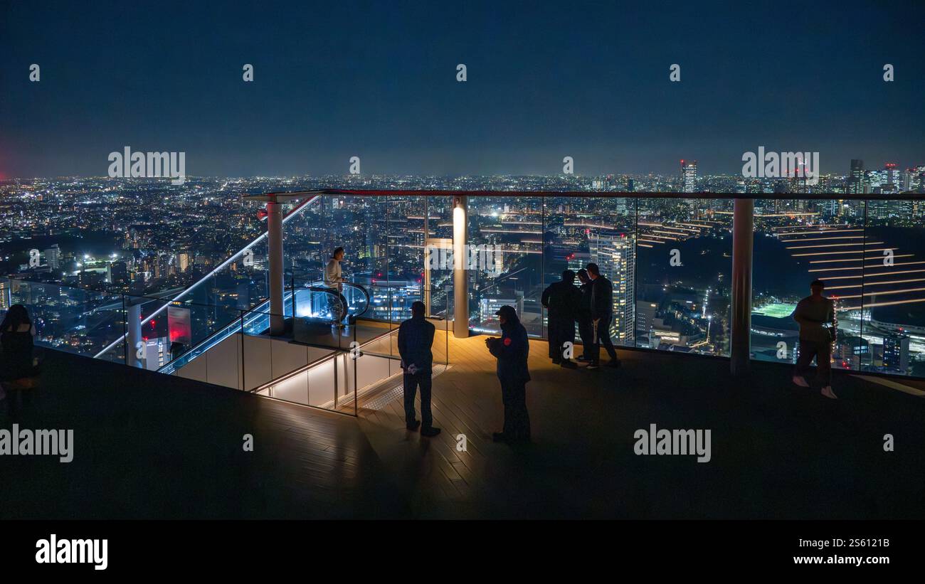 Nachtansicht auf Tokio City von der Aussichtsplattform Sky Tower, Scramble Square, Tokio, Japan Stockfoto