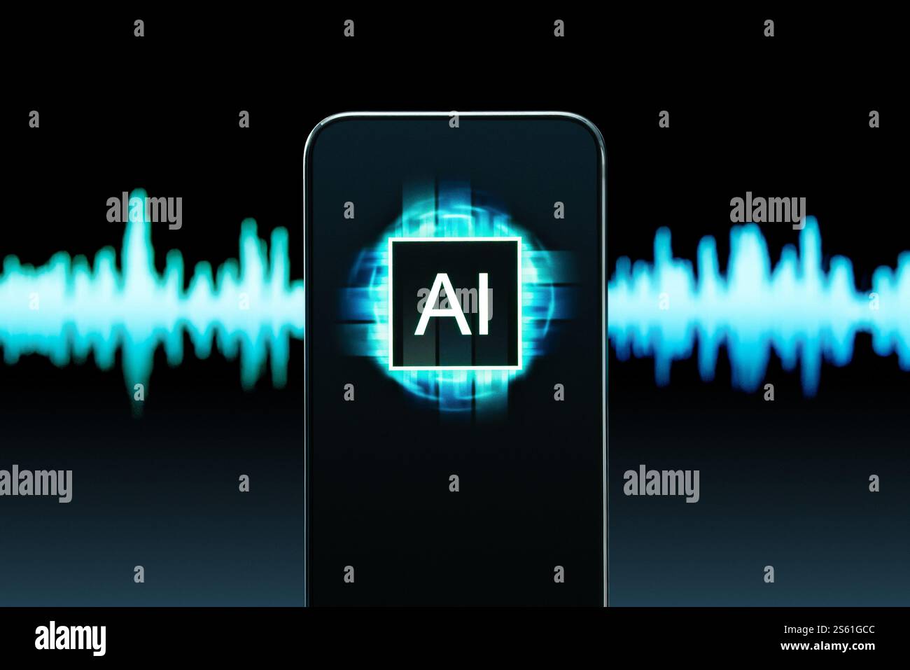KI-Deep Fake oder Stimme. Übersetzen Sie Sprache und Sprache. Musik oder Tongenerator. Deepfake- oder Audio-Klon-Betrug. Technik der künstlichen Intelligenz. Stockfoto