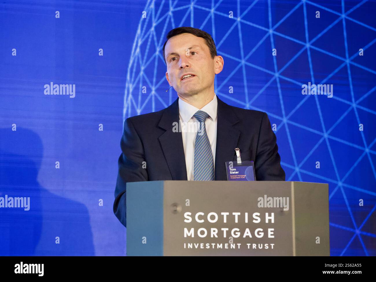 Edinburgh, Vereinigtes Königreich, 15. Januar 2025: Tom Slater, Manager des Scottish Mortgage Investment Trust, sprach auf seinem Forum im Caledonian Hotel, Edinburgh. Quelle: DB Media Services / Alamy Live Stockfoto