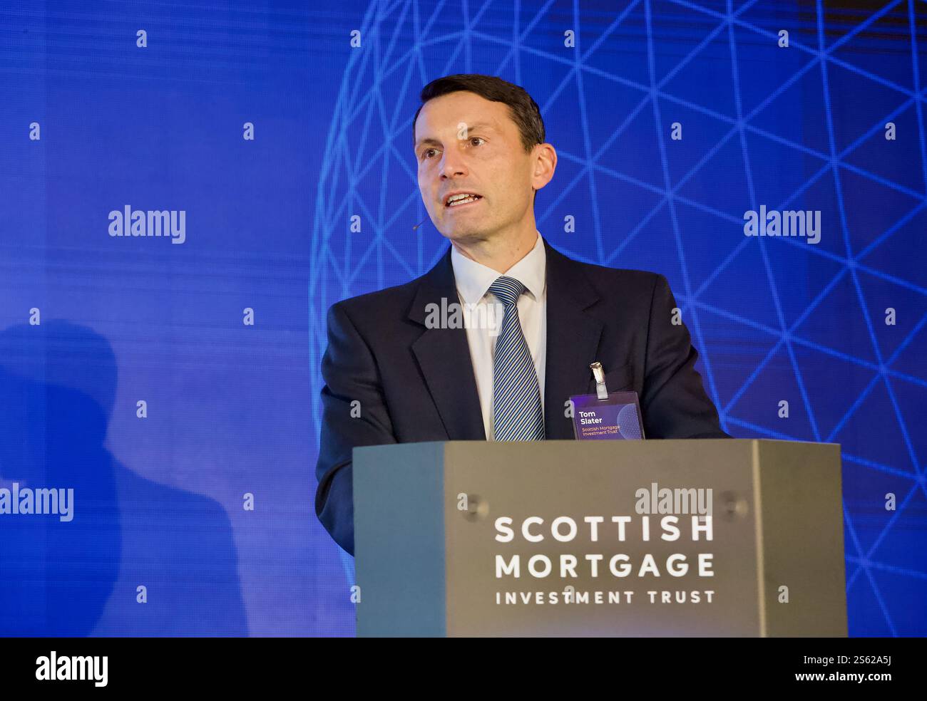 Edinburgh, Vereinigtes Königreich, 15. Januar 2025: Tom Slater, Manager des Scottish Mortgage Investment Trust, sprach auf seinem Forum im Caledonian Hotel, Edinburgh. Quelle: DB Media Services / Alamy Live Stockfoto