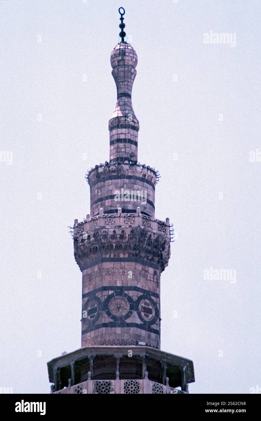 Minarett von Qaytbay, Umayyaden-Moschee, große Moschee von Damaskus, Damaskus, Syrien, Mai 1987 Stockfoto