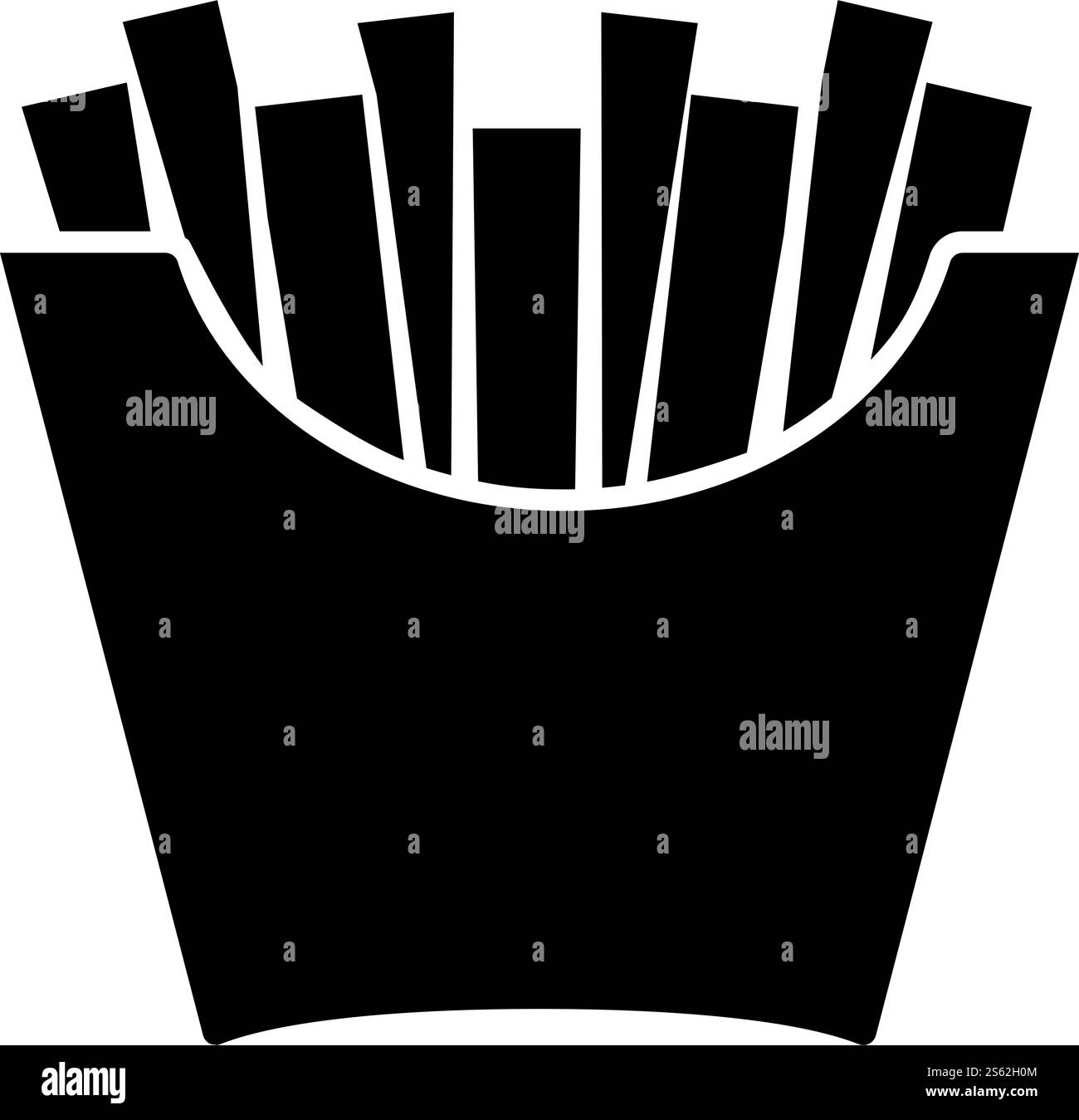 Französische Pommes Frites im Paket gebratene Kartoffeln in Papiertüte Fast Food in Eimer Box Snack Konzept Symbol schwarze Farbe Vektor Illustration flache Art einfaches Bild. Französische Pommes Frites im Paket gebratene Kartoffeln in Papiertüte Fast Food in Eimer Box Snack Konzept Symbol schwarze Farbe Vektor Illustration flache Stil Bild Stock Vektor