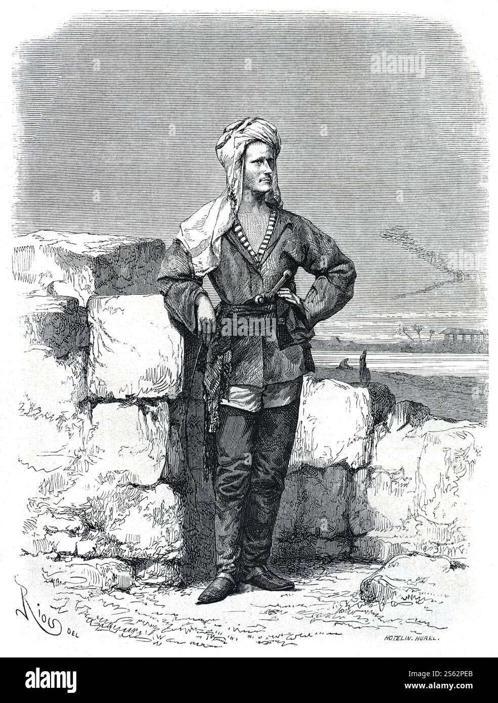 Porträt von Karl Eduard Robert Hartmann (1832–1893), deutscher Naturforscher, Anatom und Ethnograph, während seiner Mission (1859–1860) nach Nordafrika, Ägypten, Sudan und Nubien. Vintage oder historische Gravur oder Illustration 1864. Stockfoto