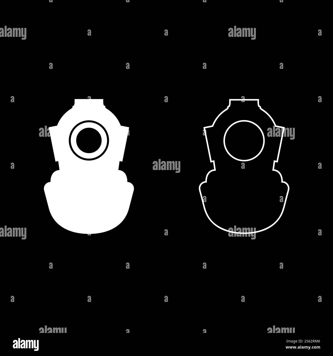 Taucherhelm Unterwasser Tauchen Vintage Konzept Wasser Freizeit alten Stil Icon Umriss Set weiße Farbe Vektor Illustration flache Stil einfaches Bild. Taucherhelm Unterwasser Tauchen Vintage Konzept Wasser Freizeit alten Stil Icon Umriss Set weiße Farbe Vektor Illustration flache Stil Bild Stock Vektor