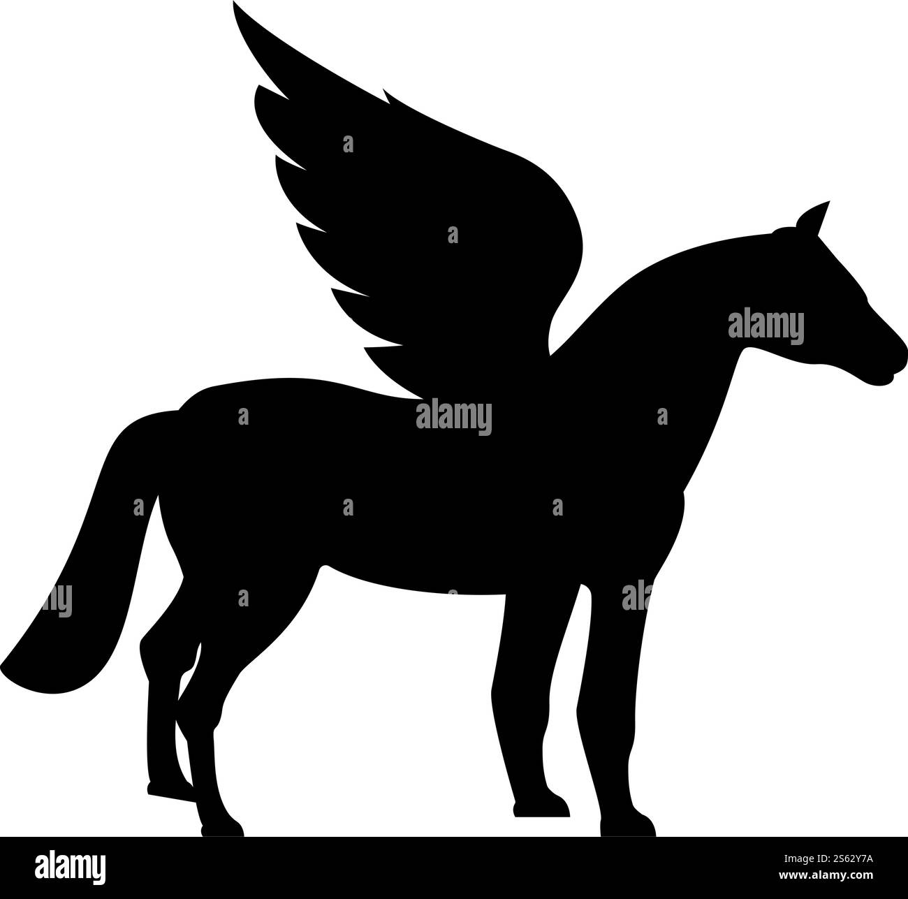 Pegasus geflügeltes Pferd Silhouette mythische Kreatur fabelhafte Tier Ikone schwarze Farbe Vektor Illustration flache Stil einfaches Bild. Pegasus geflügeltes Pferd Silhouette mythische Kreatur fabelhafte Tier Ikone schwarze Farbe Vektor Illustration flache Stil Bild Stock Vektor