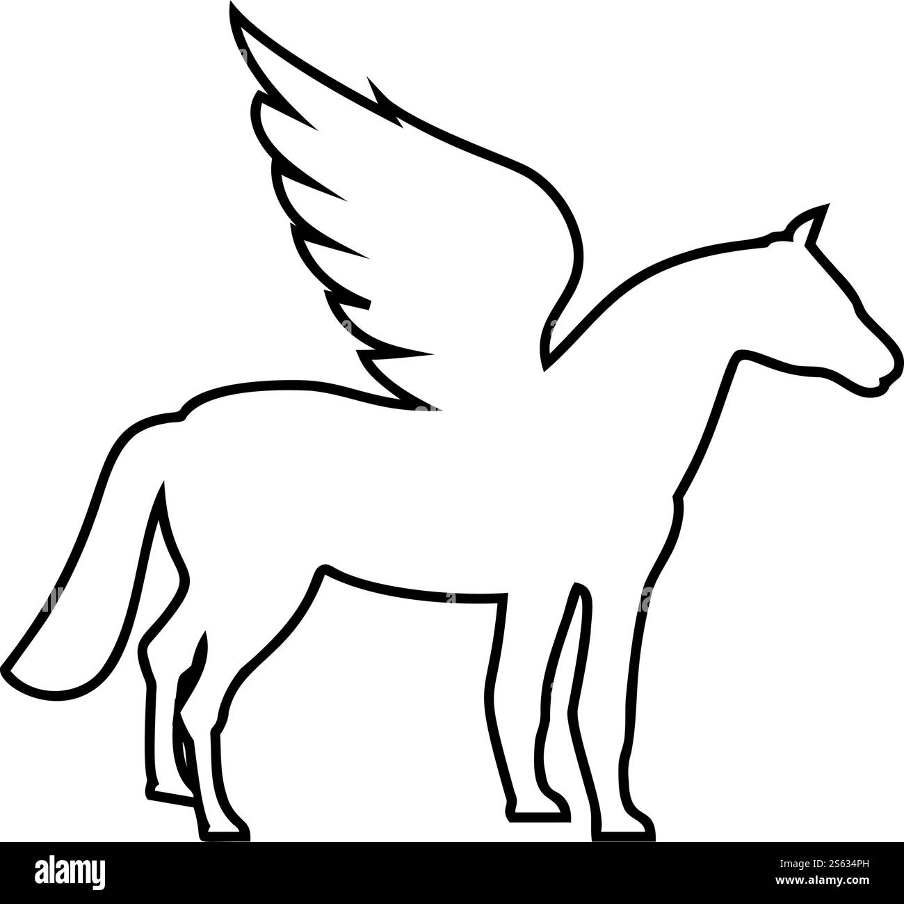 Pegasus geflügeltes Pferd Silhouette mythische Kreatur fabelhafte Tier Ikone Umriss schwarze Farbe Vektor Illustration flache Art einfaches Bild. Pegasus geflügeltes Pferd Silhouette mythische Kreatur fabelhafte Tier Ikone Umriss schwarze Farbe Vektor Illustration flache Stil Bild Stock Vektor