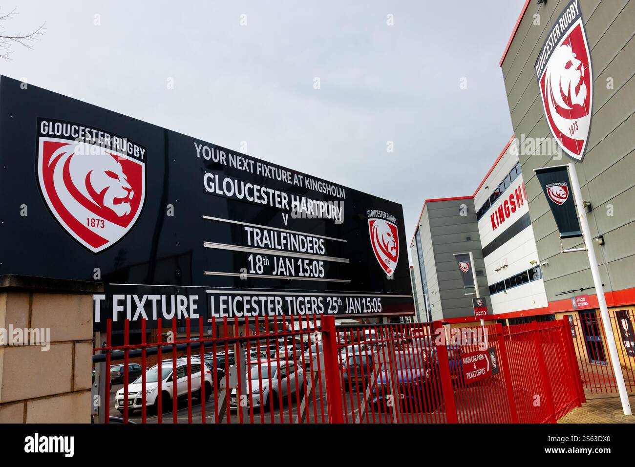 Kingsholm Stadium ein Rugby union Stadion in Gloucester, England, Großbritannien, Heimstadion des Gloucester Rugby. Stockfoto