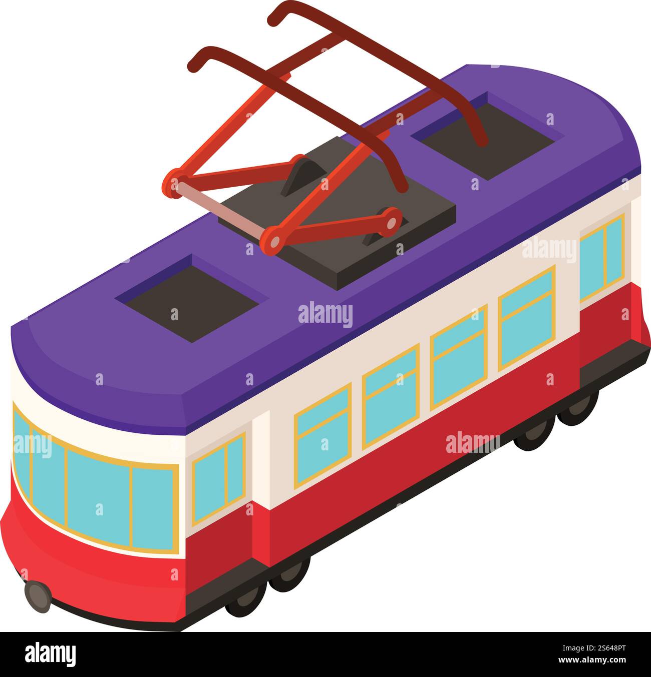 Symbol der Straßenbahn in der Stadt. Isometrisch des Stadtbahn-Auto-Vektorsymbols für Web-Design isoliert auf weißem Hintergrund. Symbol der Stadtbahn, isometrischer Stil Stock Vektor
