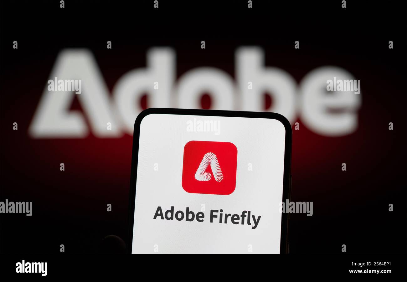 Adobe Firefly wird auf einem Mobilgerät angezeigt Stockfoto