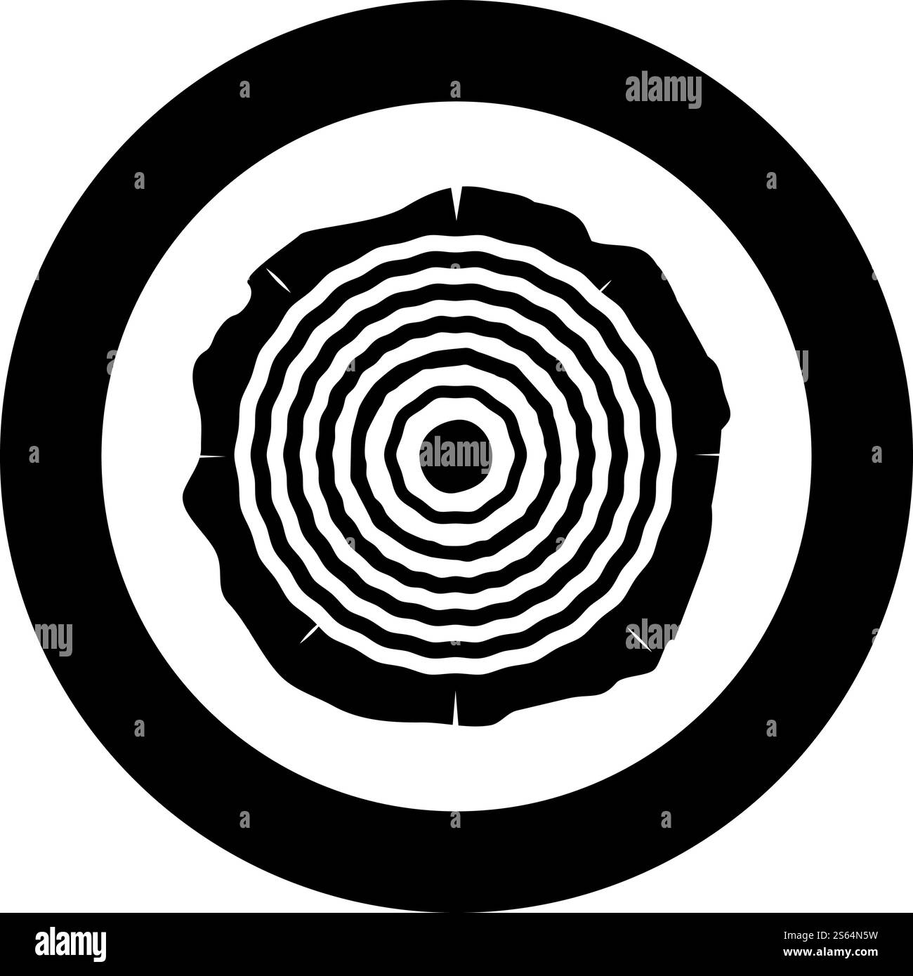 Schnitt Baum Holz Ringe Stamm Holz Holz Textur Symbol im Kreis Runde schwarze Farbe Vektor Illustration flache Art einfaches Bild. Schnitt Baum Holz Ringe Stamm Holz Holz Textur Symbol im Kreis Runde schwarze Farbe Vektor Illustration flache Stil Bild Stock Vektor