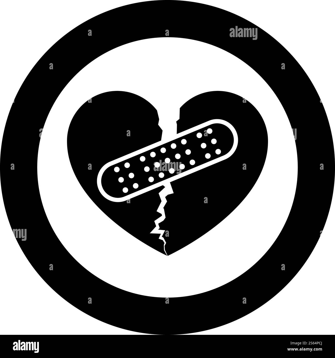 Herz mit Patch verbindet zwei Hälften Symbol im Kreis rund schwarz Vektor Illustration flach Stil einfaches Bild. Herz mit Patch verbindet zwei Hälften Symbol im Kreis rund schwarz Vektor Illustration flach Stil Stock Vektor