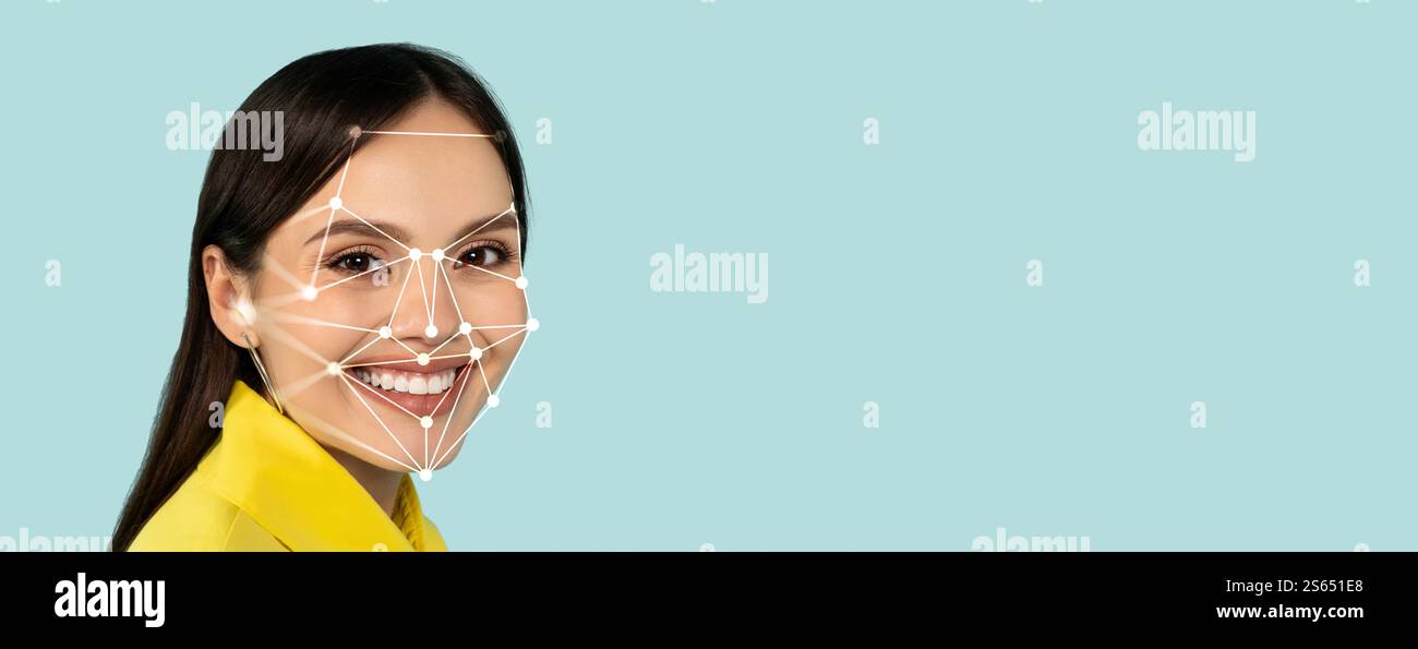 Technologiebasiertes Gesichtserkennungsmodell zur Hervorhebung des Gesichts einer Person Stockfoto