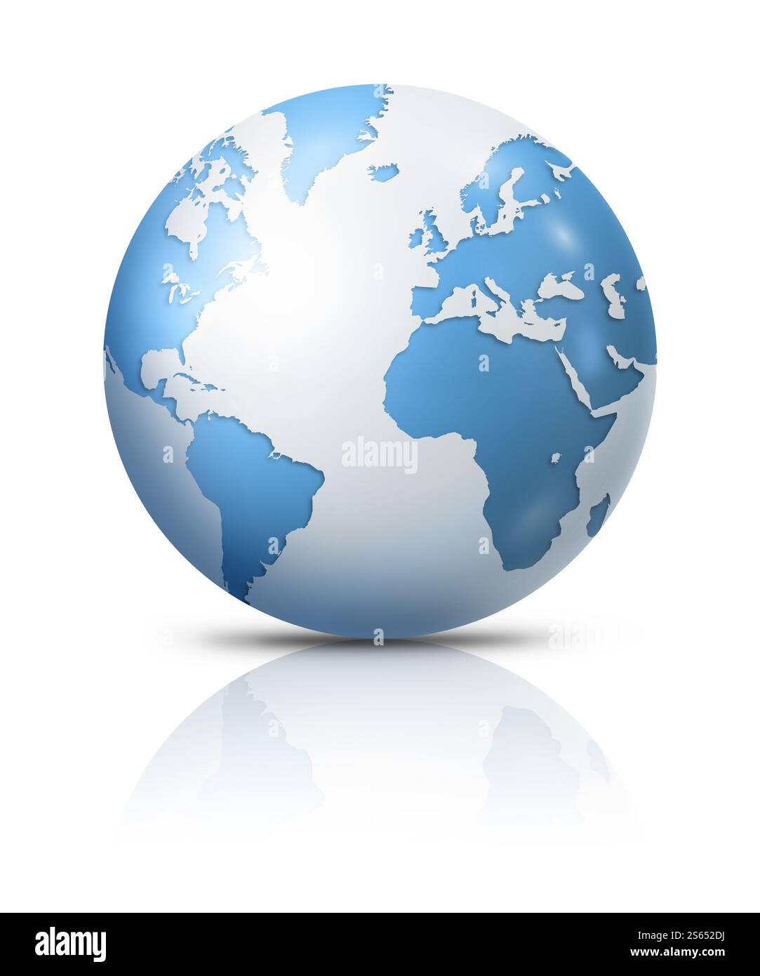 Blaue Erdkugel isoliert auf weißem Hintergrund. 3D-Abbildung. Blaue Erdkugel isoliert auf weißem Hintergrund Stockfoto