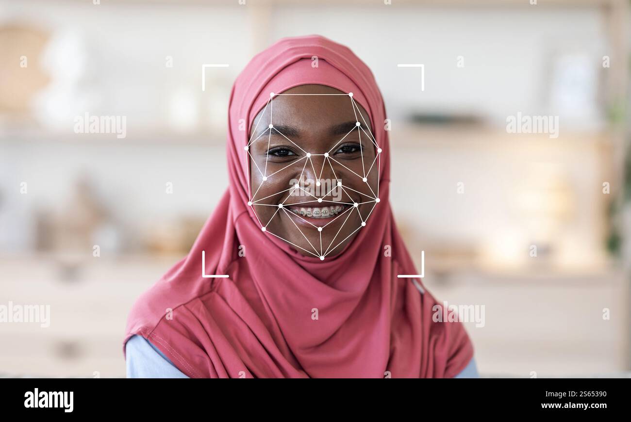 Technologie zur Gesichtserkennung zur Identitätsprüfung im Alltag Stockfoto