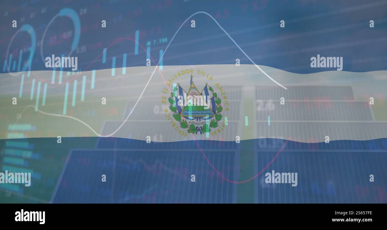 Bild der Verarbeitung von Finanzdaten über der Flagge nicaraguas Stockfoto