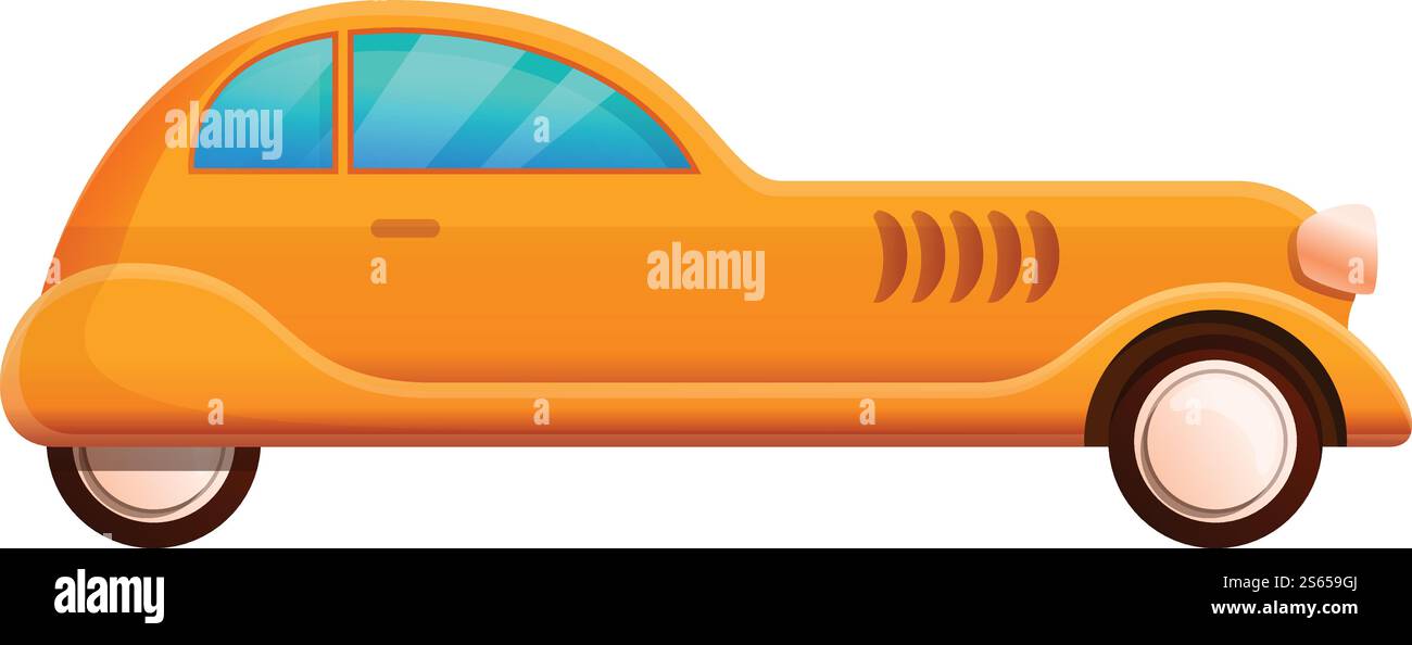 Orangefarbenes Retro-Auto-Symbol. Cartoon des orangen Retro-Auto-Vektor-Icons für Web-Design isoliert auf weißem Hintergrund. Orangefarbene Retro-Autokone im Cartoon-Stil Stock Vektor