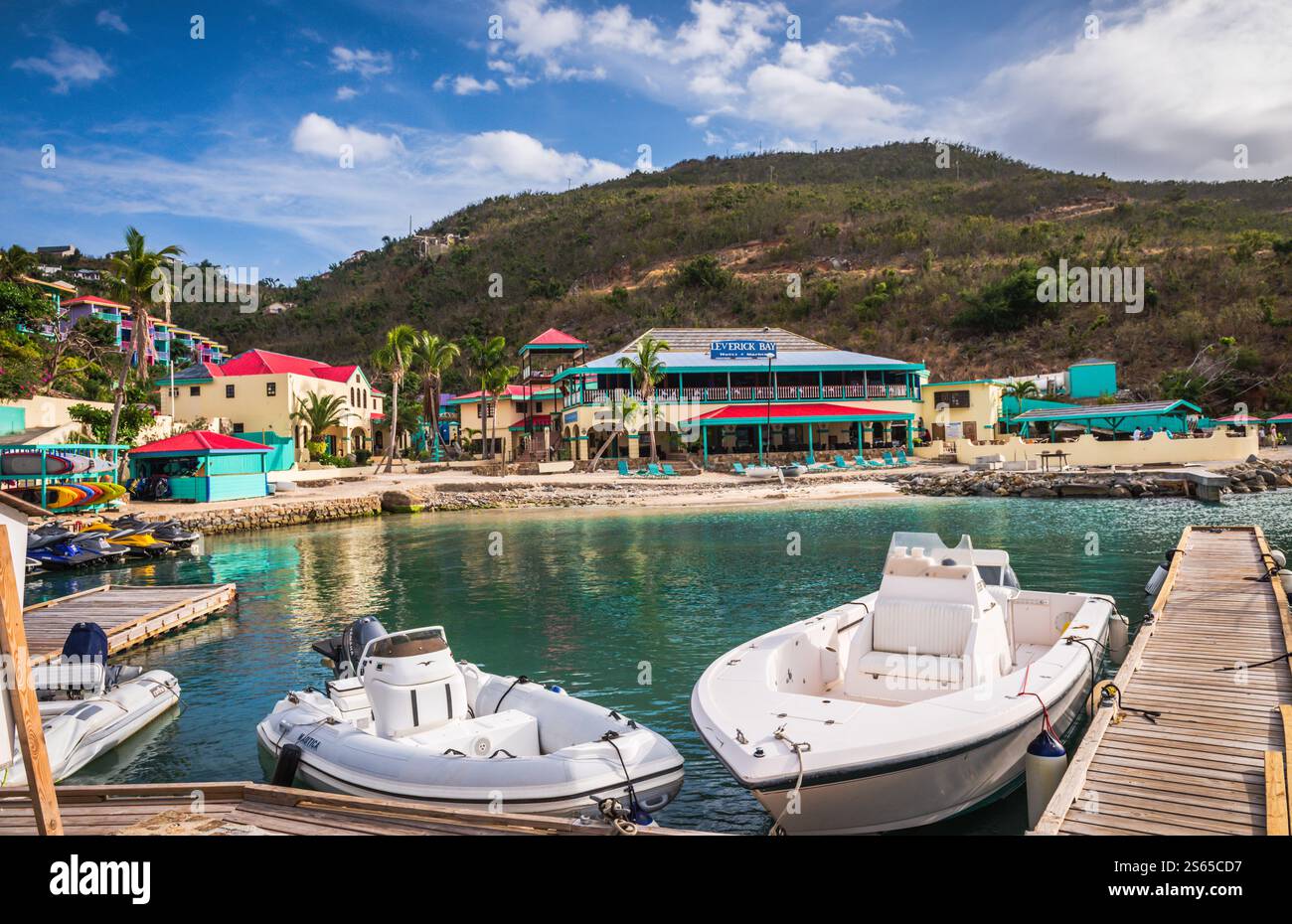 Virgin Gorda, BVI - 22. März 2018: Leverick Bay Resort & Marina ist eine Dockinganlage mit vollem Serviceangebot am North Sound. Stockfoto