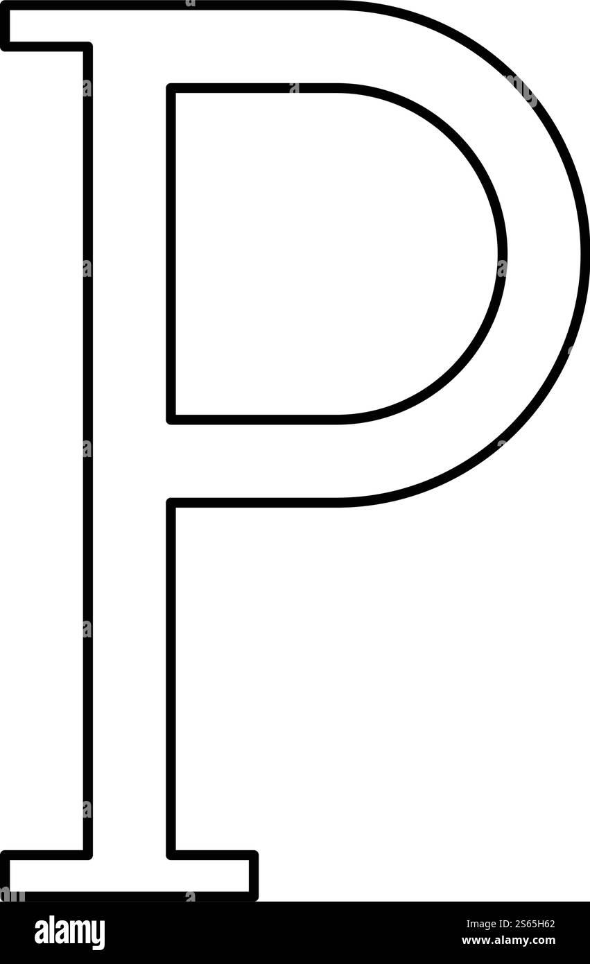 Rho griechisches Symbol Großbuchstabe Großbuchstabe Schriftart Symbol Umrandung schwarzer Farbvektor Illustration flaches Bild. Rho griechisches Symbol Großbuchstabe Großbuchstaben Symbol Umrandung schwarzer Farbvektor Illustration flaches Bild Stock Vektor