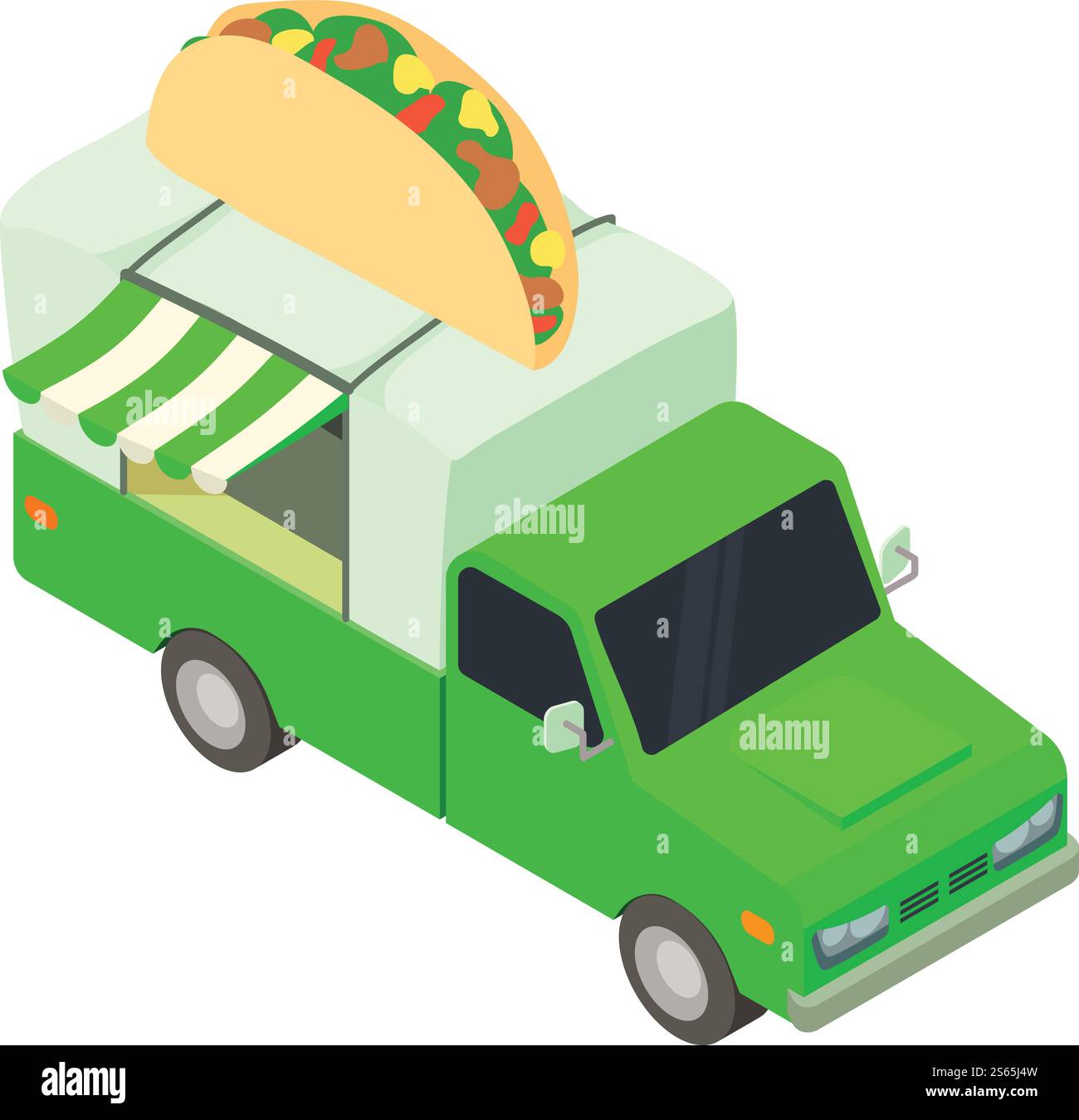 Mexikanisches Food Truck Symbol. Isometrisch des mexikanischen Food Truck Vektorsymbols für Webdesign isoliert auf weißem Hintergrund. Mexikanischer Food Truck, isometrischer Stil Stock Vektor