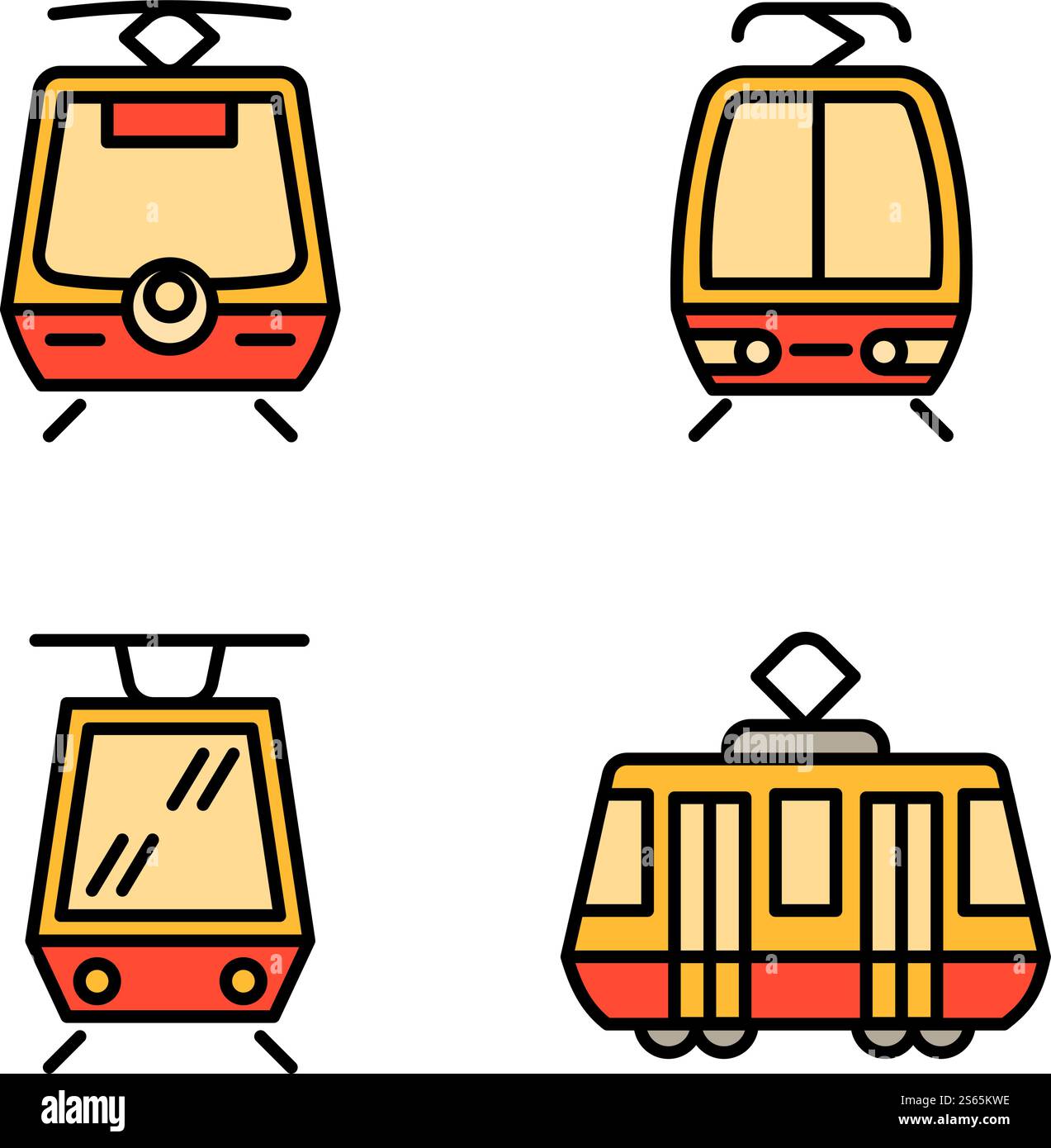 Symbole für Straßenbahnwagen gesetzt. Umrisssatz von Straßenbahnwagen-Vektorsymbolen für Webdesign isoliert auf weißem Hintergrund. Straßenbahnwagen-Symbole gesetzt, umrissener Stil Stock Vektor