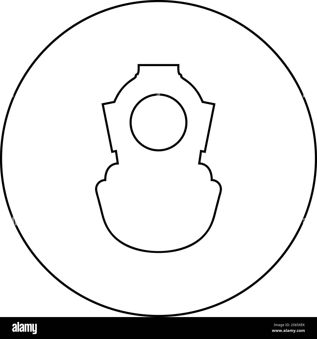 Taucherhelm Unterwasser Tauchen Vintage Konzept Wasser Freizeit alten Stil Icon im Kreis rund Umriss schwarz Farbe Vektor Illustration flach Stil einfaches Bild. Taucherhelm Unterwasser Tauchen Vintage Konzept Wasser Freizeit alten Stil Icon im Kreis rund Umriss schwarz Farbe Vektor Illustration flach Stil Bild Stock Vektor