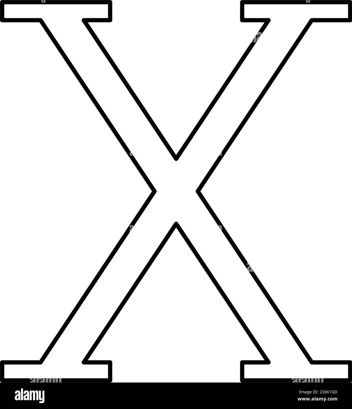 Chi griechisches Symbol Großbuchstabe Großbuchstabe Schriftart Symbol Umrandung schwarzer Farbvektor Illustration flacher Stil einfaches Bild. Chi griechisches Symbol Großbuchstabe Großbuchstaben Symbol Umrandung schwarzer Farbvektor Illustration flaches Bild Stock Vektor