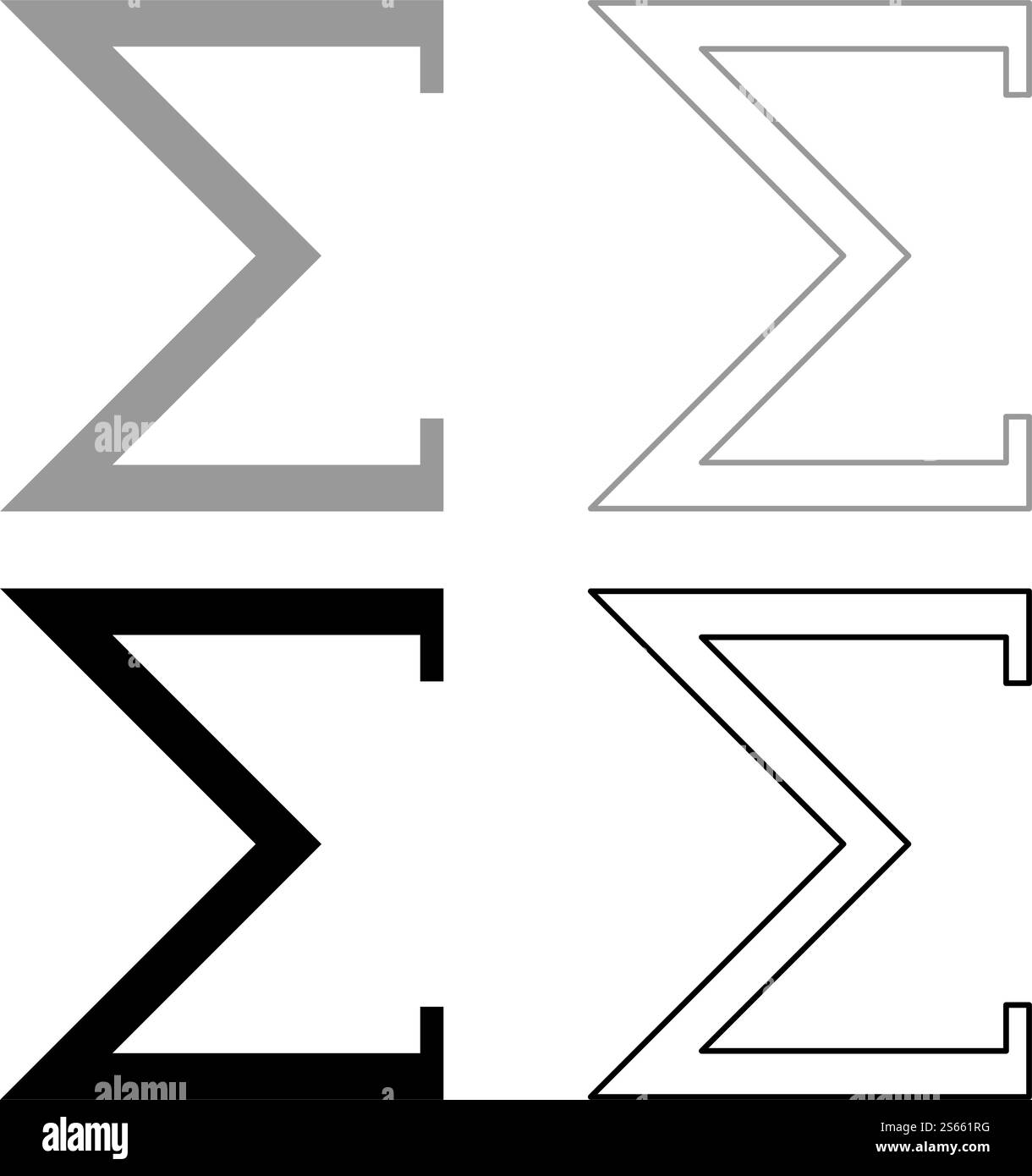 Sigma griechisches Symbol Großbuchstabe Großbuchstabe Schriftart Symbol Kontur Set schwarz grau Farbe Vektor Illustration flach Stil einfaches Bild. Sigma griechisches Symbol Großbuchstabe Großbuchstabe Schriftart Symbol Kontur Set schwarz grau Farbe Vektor Illustration flache Stil Bild Stock Vektor