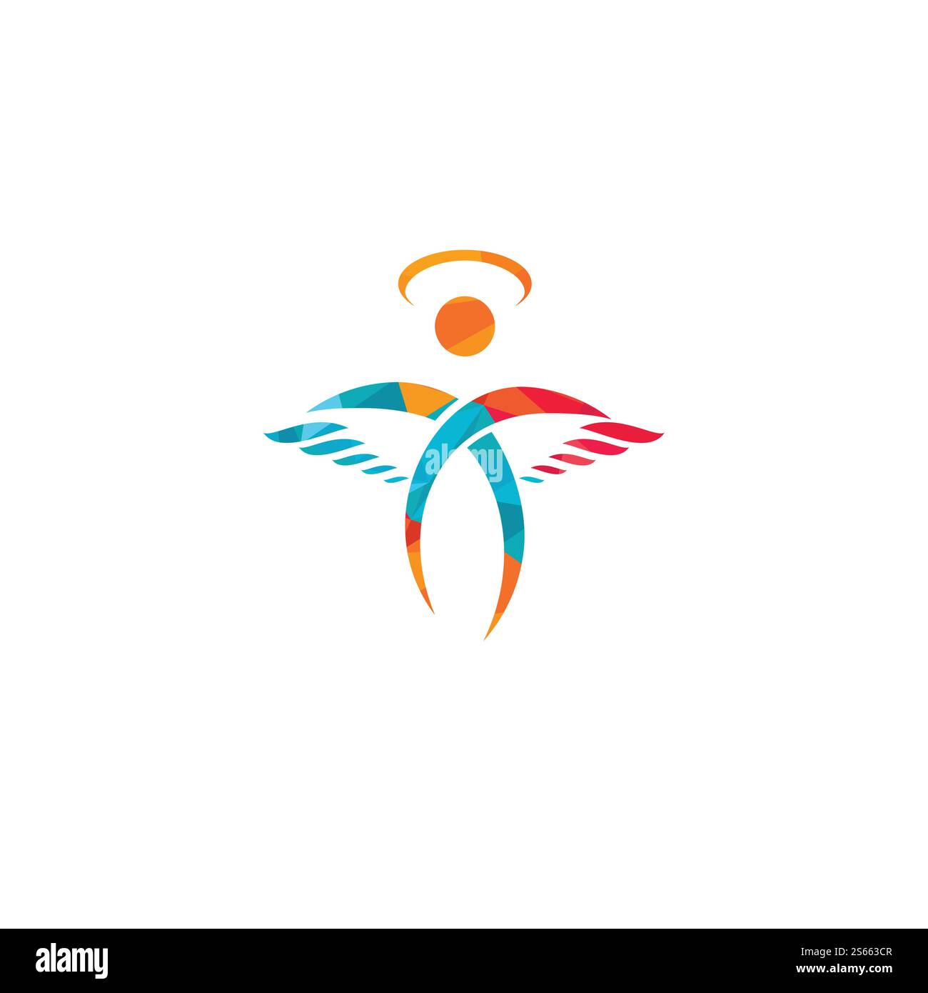 Abstraktes Angel Vector Logo-Design. Repräsentiert das Konzept von Religion, Freundlichkeit und Nächstenliebe. Stock Vektor