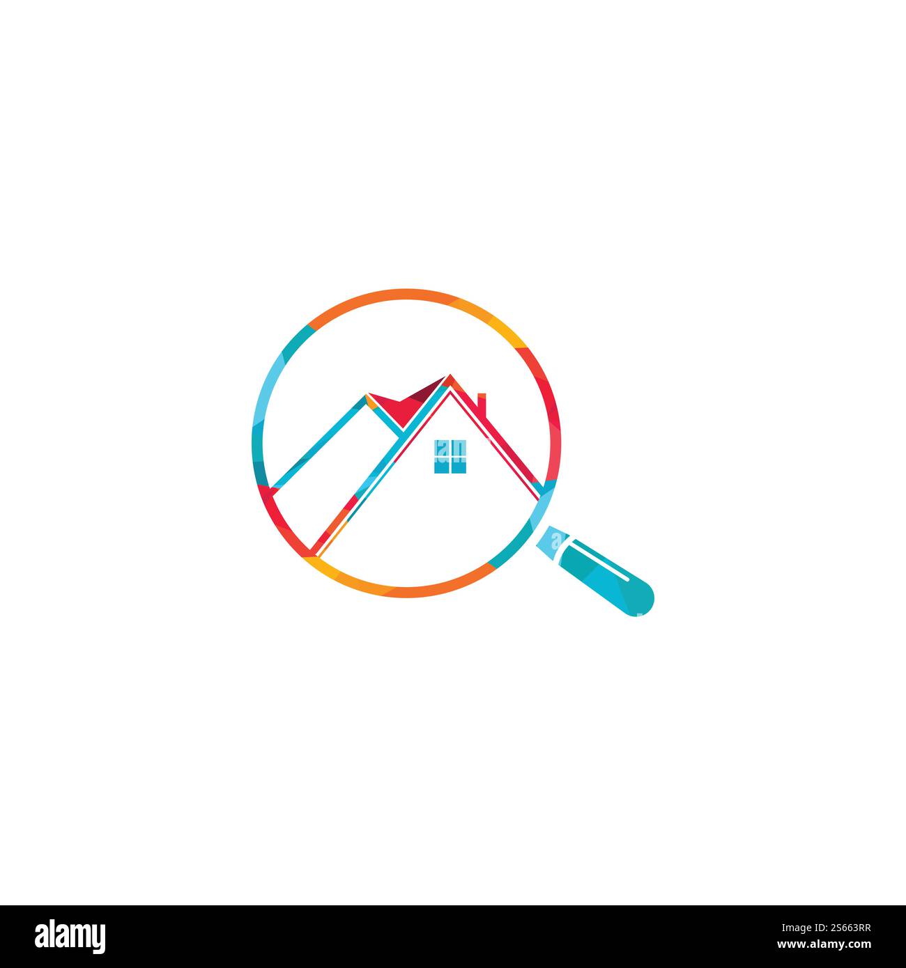 Logo-Design für die Suche und das Home-Design. Lupe, Glashaus, Logo-Design Für Immobilien. Stock Vektor