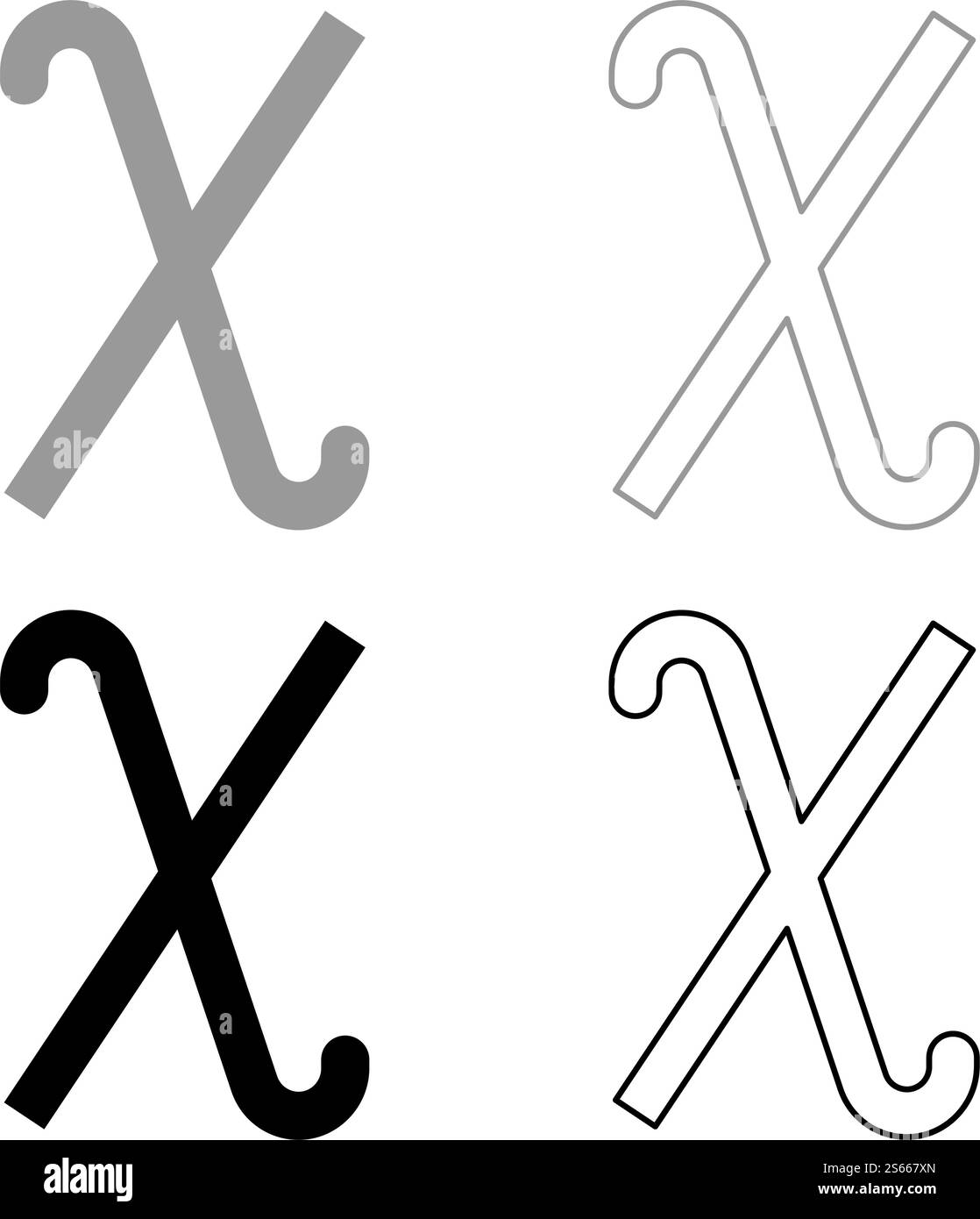 Chi griechisches Symbol kleiner Buchstabe Kleinbuchstabe Schriftart Icon Kontur Set schwarz grau Farbe Vektor Illustration flach Stil einfaches Bild. Chi griechisches Symbol kleiner Buchstabe Kleinbuchstabe Schriftart Icon Kontur Set schwarz grau Farbe Vektor Illustration flache Stil Bild Stock Vektor