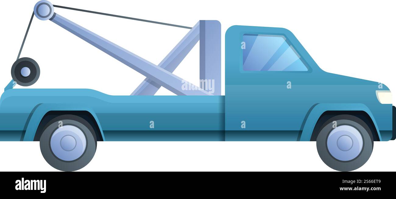 Symbol „Abschleppfahrzeug Hilfe“. Cartoon des Abschleppwagens Hilfe Vektorsymbol für Webdesign isoliert auf weißem Hintergrund. Symbol für die Hilfe zum Abschleppwagen, Zeichentrickstil Stock Vektor