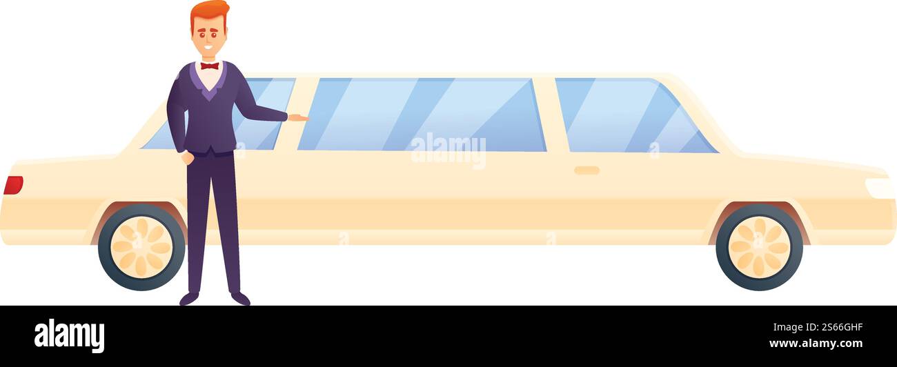 Symbol für den Bräutigam-Limousine. Cartoon des Bräutigam Limousinen-Vektorsymbols für Webdesign isoliert auf weißem Hintergrund. Bräutigam-Limousinen-Symbol, Cartoon-Stil Stock Vektor