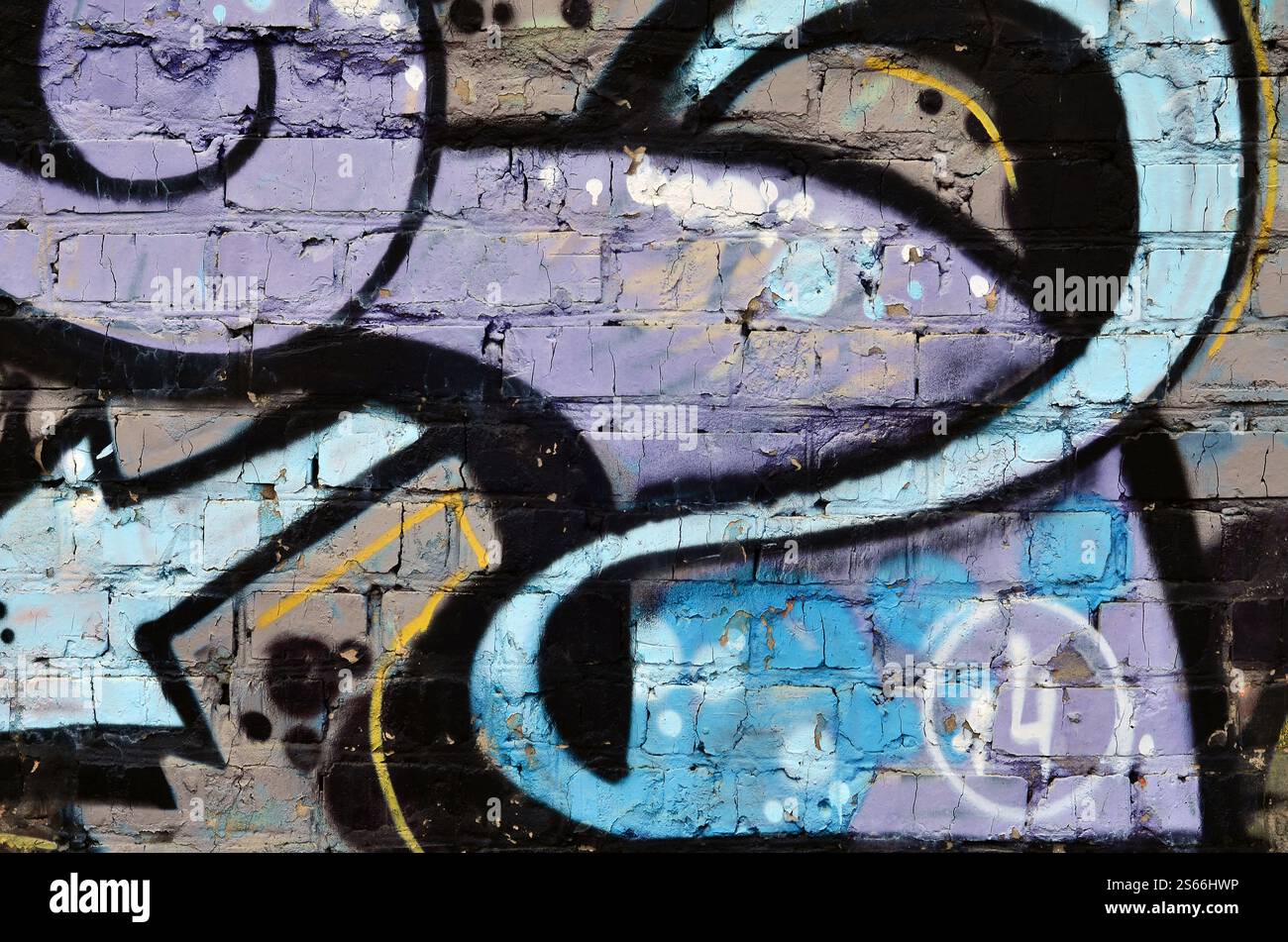 Kunst unter dem Boden. Wunderschöner Street Art Graffiti Stil. Die Wand ist mit abstrakten Zeichnungen mit Hausfarbe dekoriert. Moderne, kultige urbane Kultur von Stockfoto