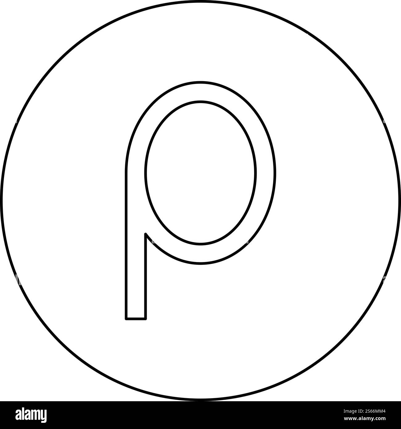 Rho griechisches Symbol kleiner Buchstabe Kleinbuchstaben Symbol im Kreis rund Umrandung schwarzer Farbvektor Illustration flacher Stil einfaches Bild. Rho griechisches Symbol kleiner Buchstabe Kleinbuchstabe Symbol in Kreis rund Umrandung schwarzer Farbvektor Illustration flaches Bild Stock Vektor