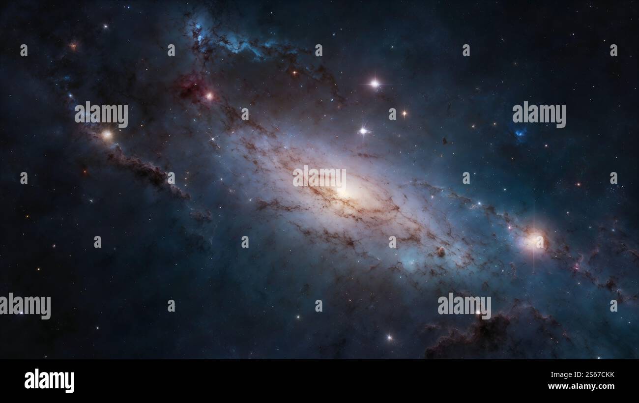 Eine funkelnde Galaxie voller Sterne Nebel und Planeten. Stockfoto
