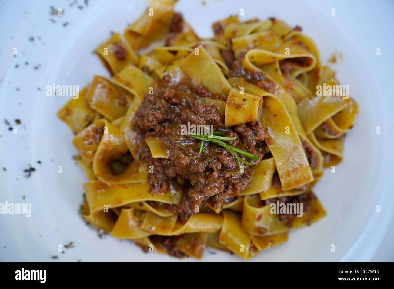 Pappardelle al ragu di cervo, Pasta, Essen, typisch italienische Küche Stockfoto