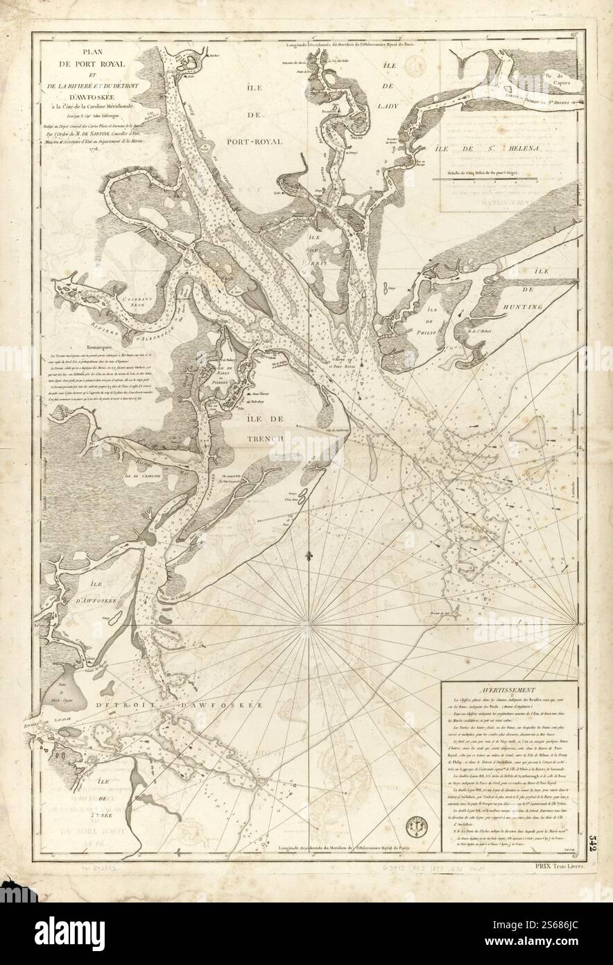 Plan de Port Royal et de la rivière et du détroit d'Awfoskée à la Côte de la Caroline méridionale. 1778 von Gascoigne John., Sartine Antoine de, Petit Sculp., Frankreich. Dépôt des cartes et plans de la Marine. Stockfoto