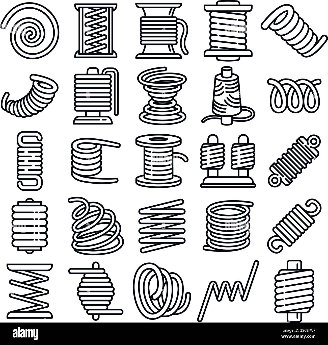 Spulensymbole eingestellt. Kontursatz von Spulenvektorsymbolen für Webdesign isoliert auf weißem Hintergrund. Spulensymbole Set, Umrissstil Stock Vektor