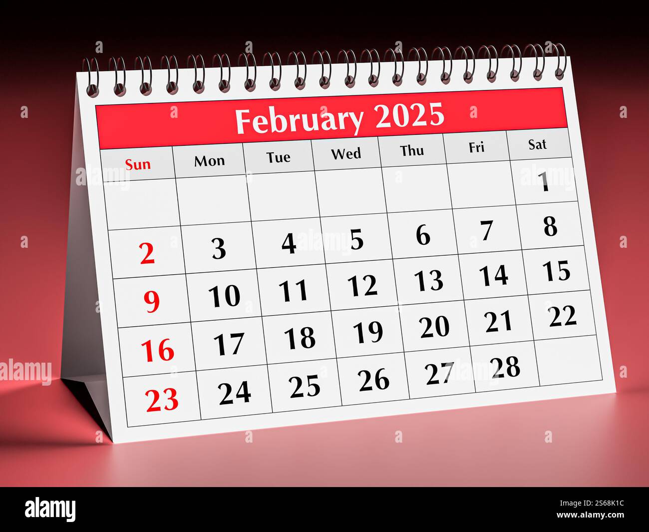 Februar 2025-Kalender. Eine Seite monatlicher Kalender für den Business Desk im Winter Stockfoto