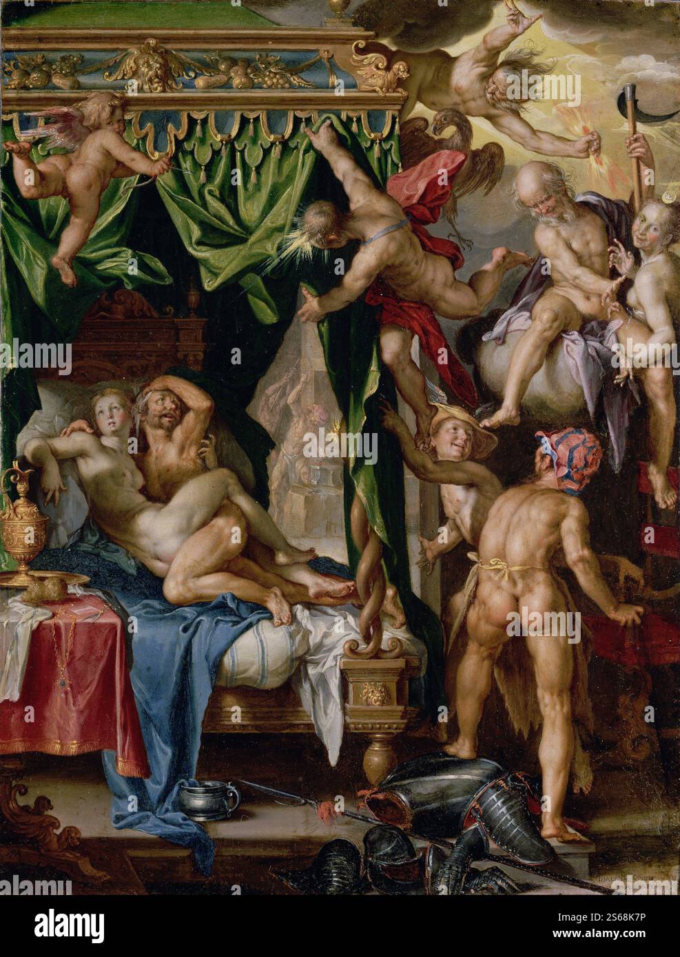 Mars und Venus überrascht von den Göttern, 1605, eine von mehreren kleinen Versionen, die Wtewael gemalt hat. 20,3 x 15,5 cm (7,99 x 6,1 Zoll)[1] Joachim Wtewael - Stockfoto