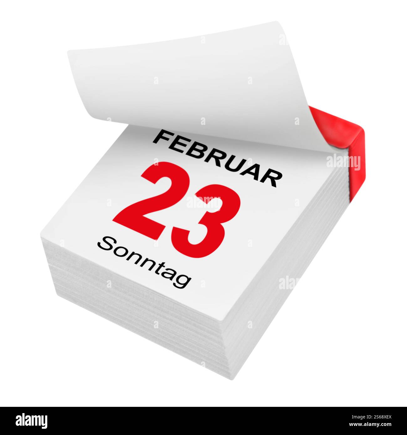 Deutscher Kalender 2025 Februar 23 Sonntag isoliert auf weißem Hintergrund Stockfoto