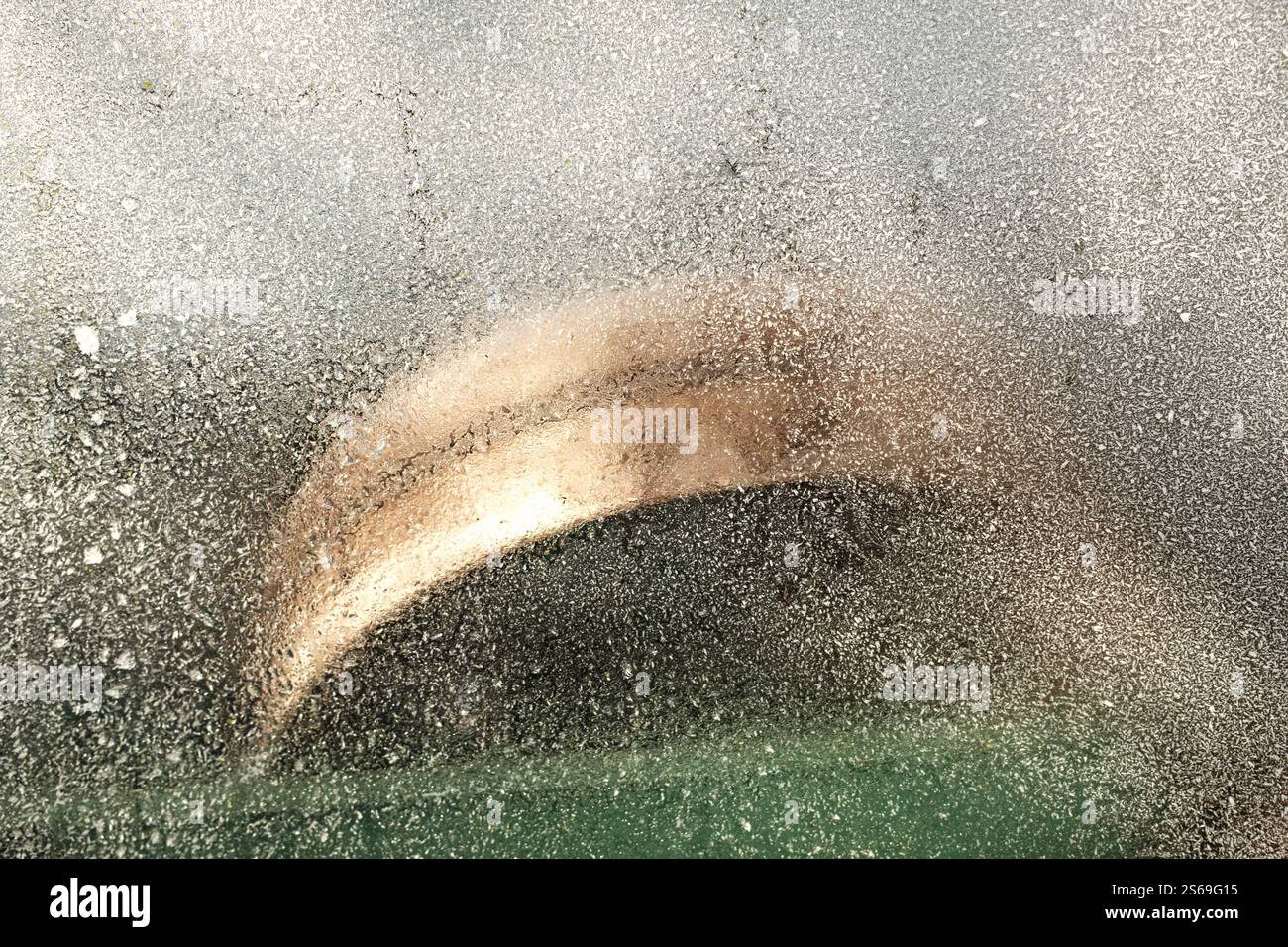 Vereistertes Gewächshaus-Fenster Stockfoto