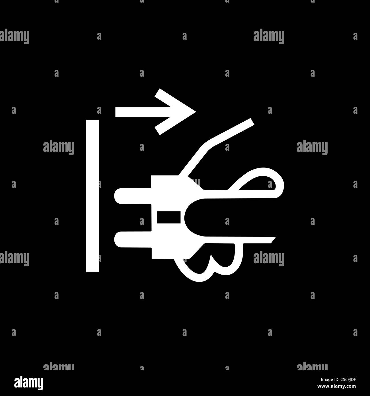 PSA-Symbol. Netzstecker von der Steckdose trennen Symbol Schild auf schwarzem Hintergrund isolieren, Vektorgrafik Stock Vektor