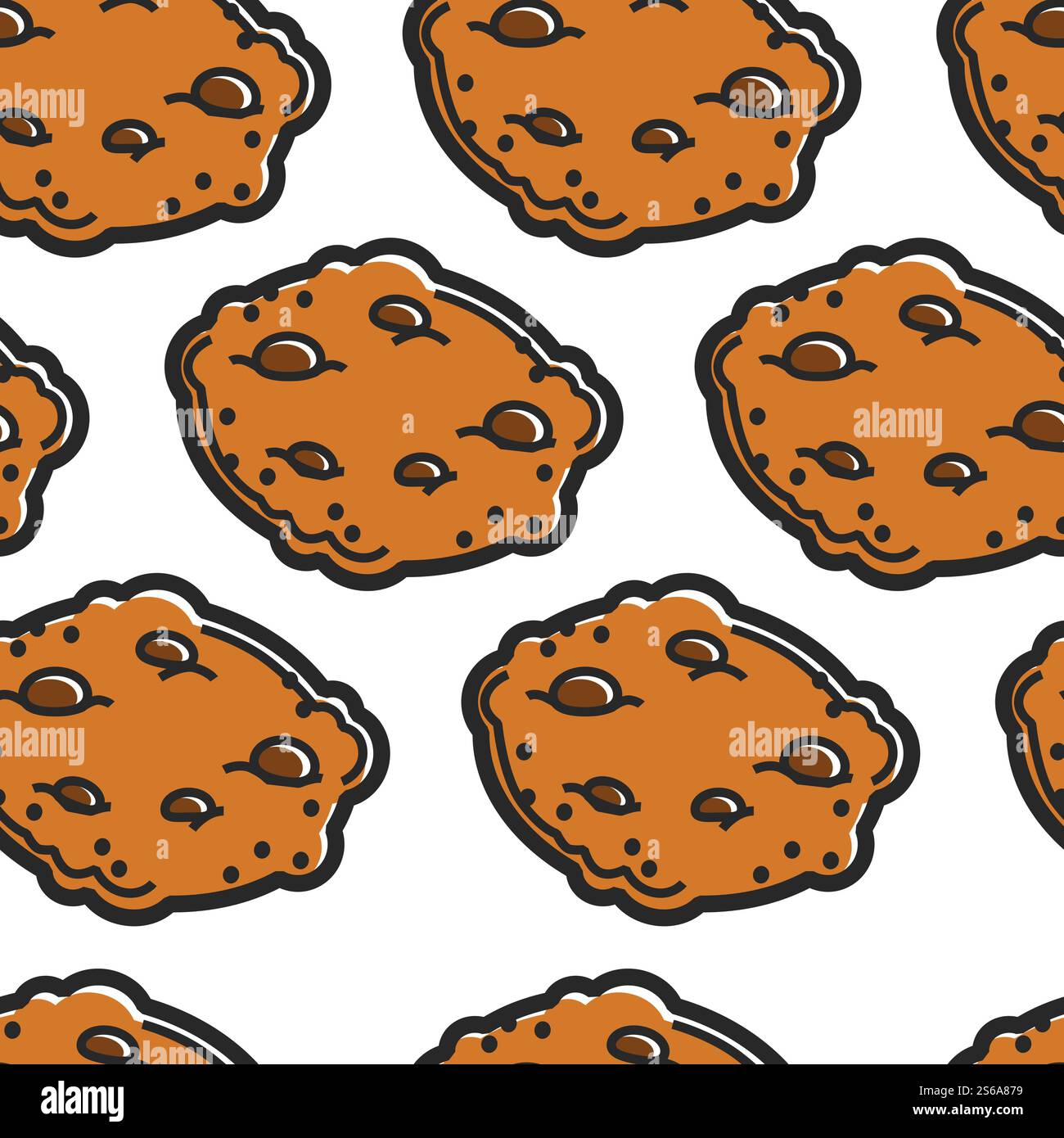 Schokolade Cookies nahtloses Muster schottische Küche Bäckerei Vektor traditionelle Schottland Essen Leckerei oder Dessert Snack und Frühstück knusprig gebackener Teig und süße Krümel endlose Textur Tourismus. Schottische Küche Schokoladenkekse nahtlose Bäckerei Stock Vektor