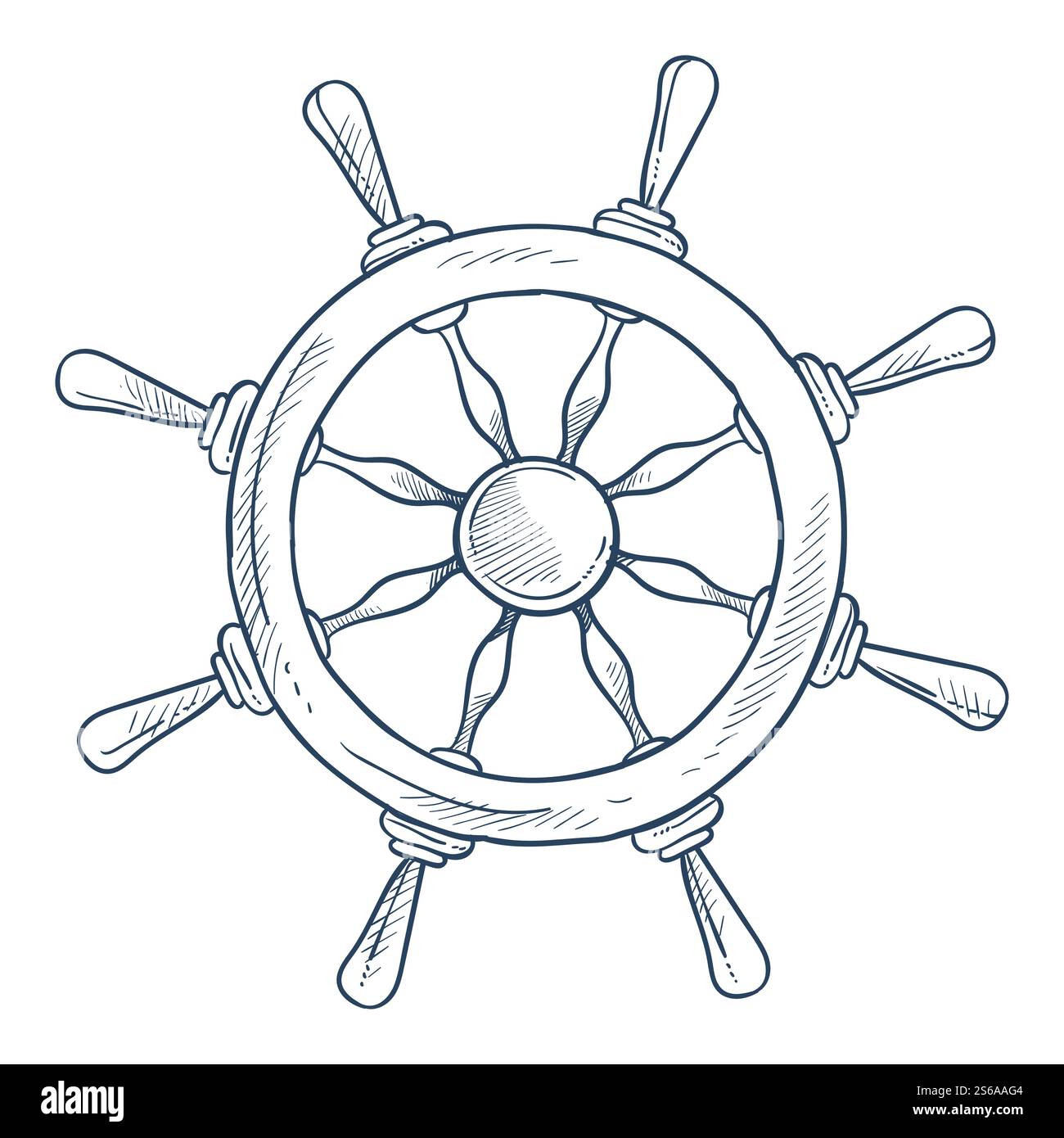Lenk- oder Ruderrad Holzschiffteil isolierte Skizze Icon Vektor Marinesymbol oder nautisches Element Reise oder Reise Boot oder Yacht Steuerung Holzgriff Welterkundung Meer und Ozean Segeln.. Schiffsteil mit Symbol für Schiffssteuerung oder Ruderrad Stock Vektor