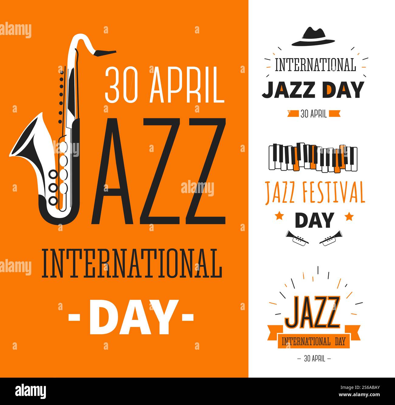 Noten und Musikinstrumente isolierte Ikonen internationales Jazzfestival Tag Vektor Musik Genre Feiertag Saxophon und Trompete Emblem oder Logo Melodie oder Liedkunst Show oder Konzert spielen und hören. Noten und Musikinstrumente isoliert Ikonen internationales Jazzfestival Tag Vektor Stock Vektor