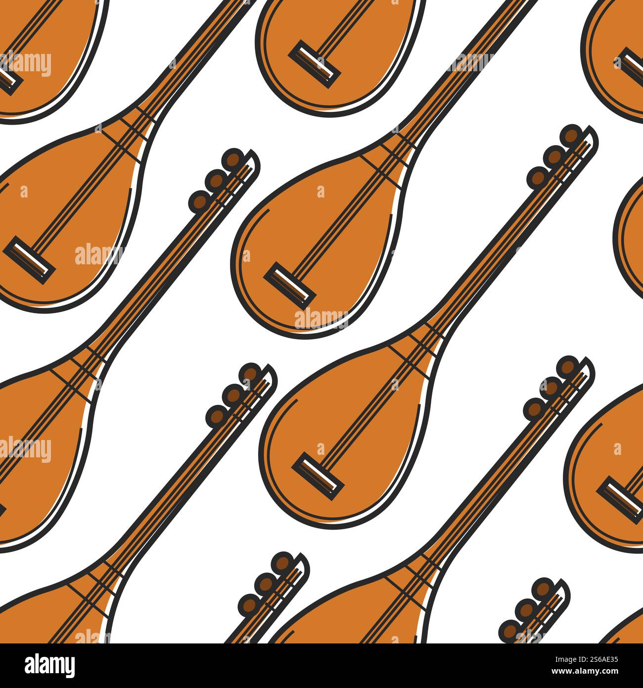 Türkisches nationales Musikinstrument baglama nahtlose Muster Vektor Saitengerät Volksmusik Spiel Türkei Kultur und Erbe Kunst Konzert oder Orchester Performance Melodie und Lied Live Sound Melodie. Baglama türkisches Nationalmusikinstrument nahtloses Muster Stock Vektor