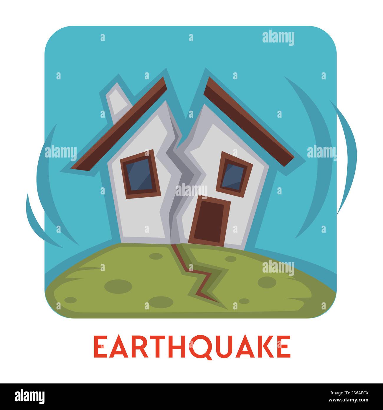 Haus Zerstörung Erdbeben Naturkatastrophe isolierte Icon Vektor Beben oder Zittern Erdoberfläche schütteln Haus in halber Gefahr und Lebensgefahr Umweltproblem Ökologie Emblem oder Logo. Erdbeben Naturkatastrophe isolierte Ikonenhauszerstörung Stock Vektor